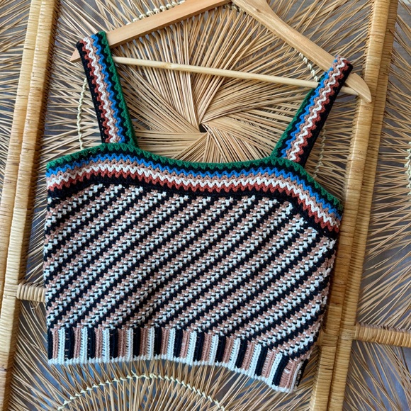 Veronica Beard Livinia Crochet Knit Cotton Sweater Tank Crop Top Multicolor SZ S - Picture 2 of 6